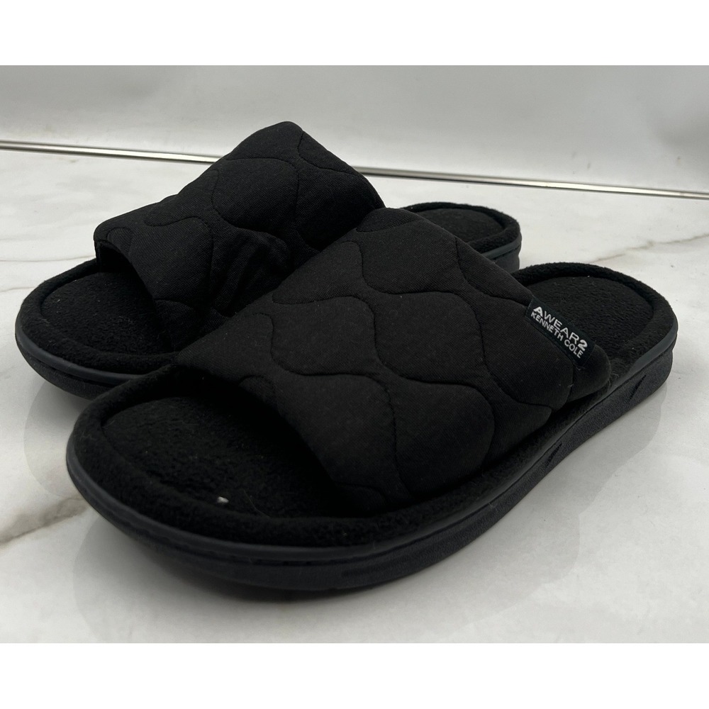 AWEAR2 Kenneth Cole Slippers Men's Size Large Black Quilted Slide Fleece Lined
